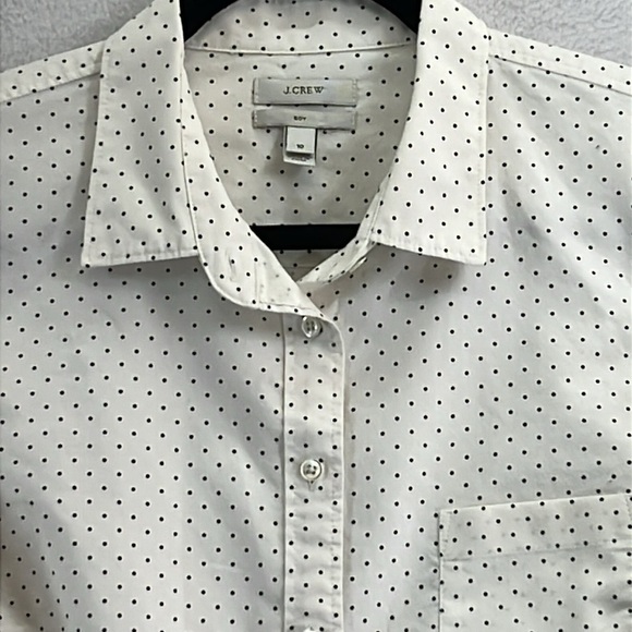J. Crew Women’s Blouse / Button-down Shirt Sz 10 Cream w/ Black Dots 100% Cotton - Picture 3 of 14